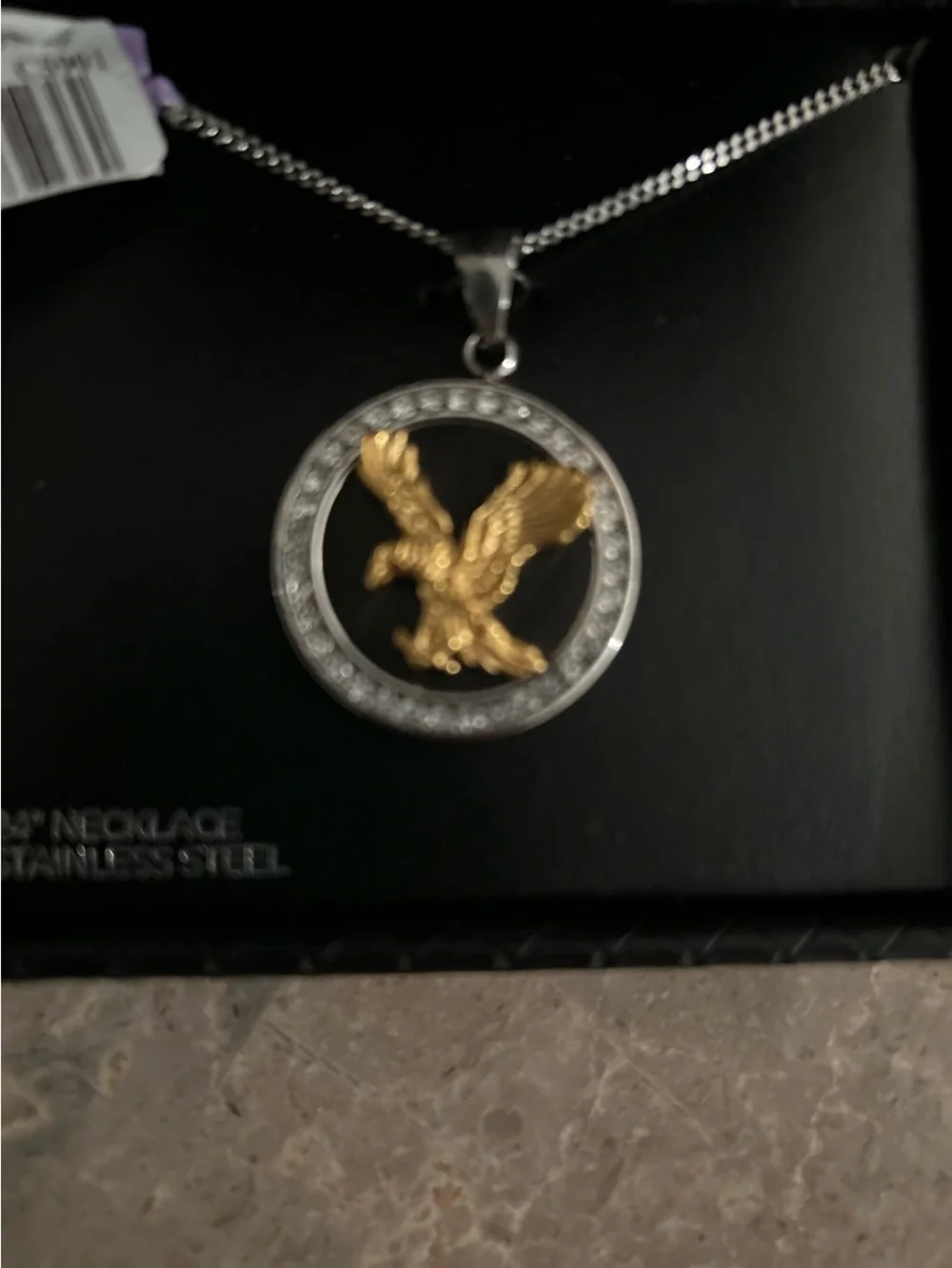 American Exchange Two-Tone Eagle Pendant Stainless Steel Necklace